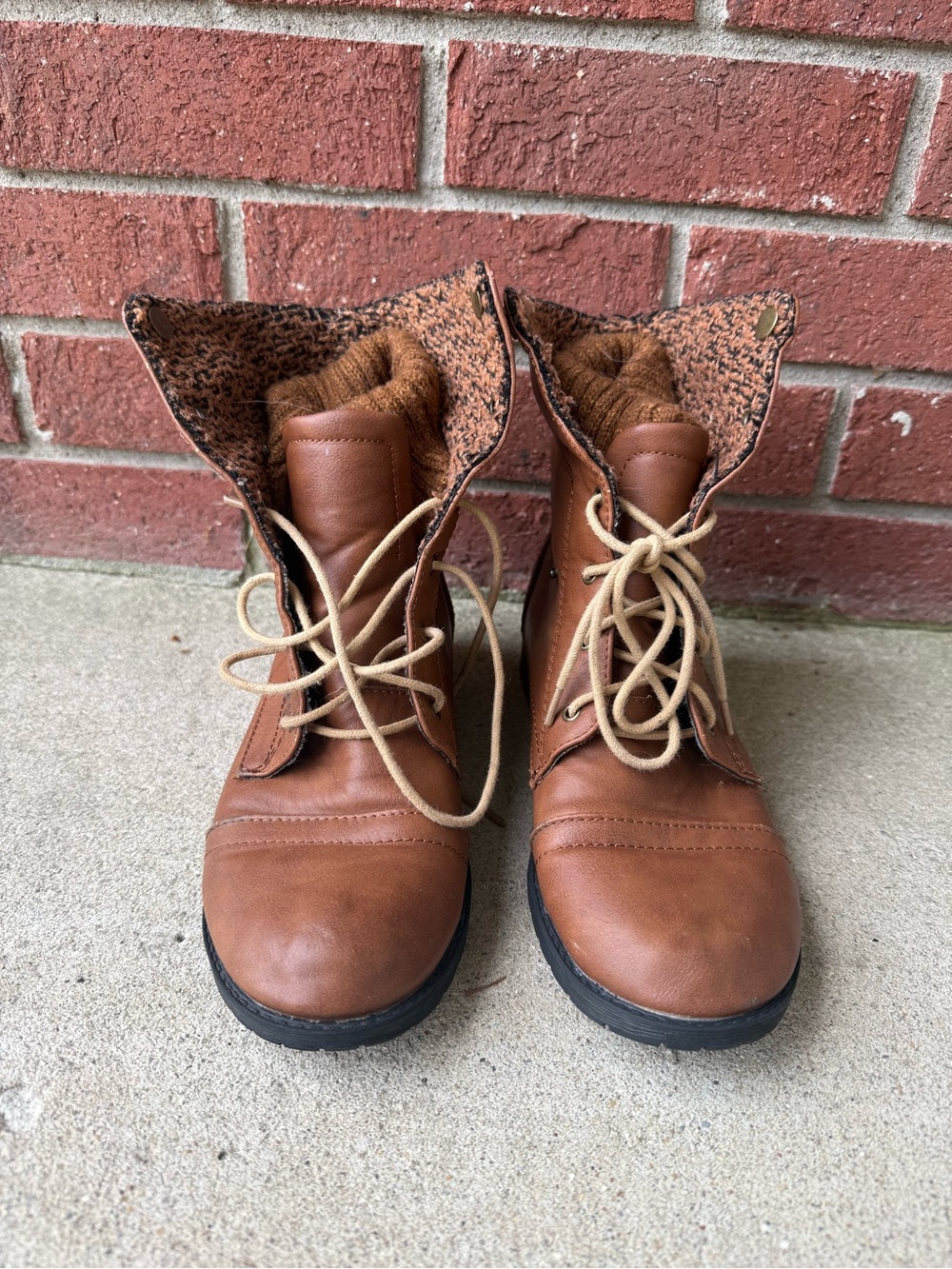 Hand Painted - Women’s Brown Fall Floral & Pumpkin - Combat Boot & Knit Collar - Picture 7 of 9